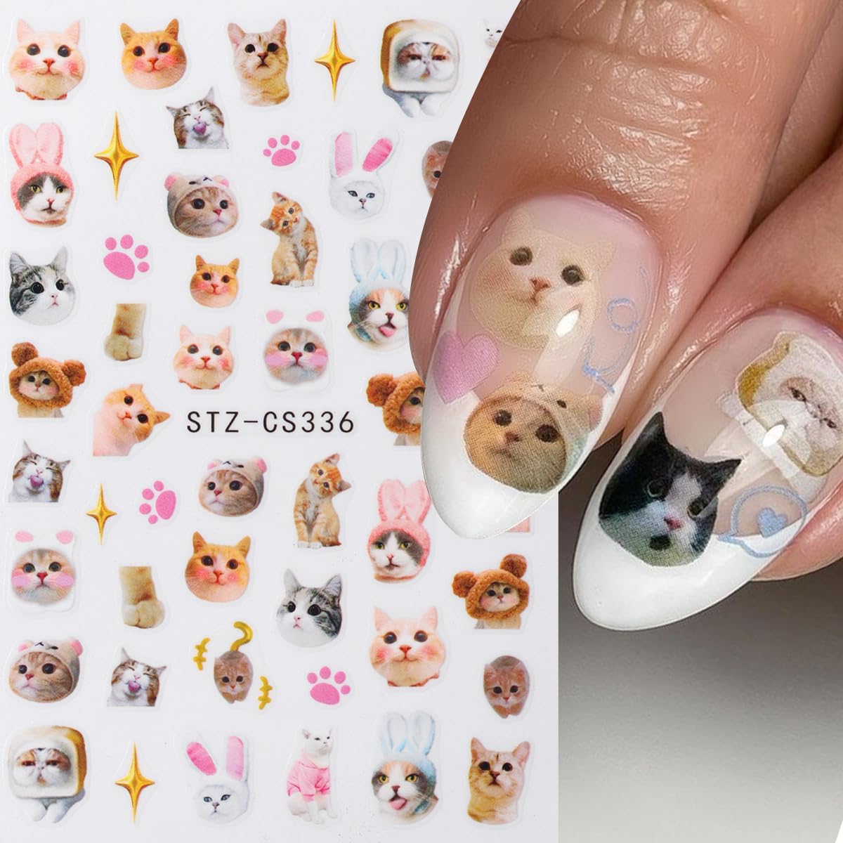 Cute Cat Nail Stickers 3 Sheets Heart Nail Decals Stickers for Nails Art Design Self-Adhesive Sticker DIY Nail Art Decoration Handmade Nails Supplies