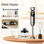 Megawise Pro Titanium Reinforced 5-In-1 Immersion Hand Blender, Powerful Motor With 80% Sharper Blades, 12-Speed Corded Blender, Including 500Ml Chopper, 600Ml Beaker, Whisk And Milk Frother (Black)