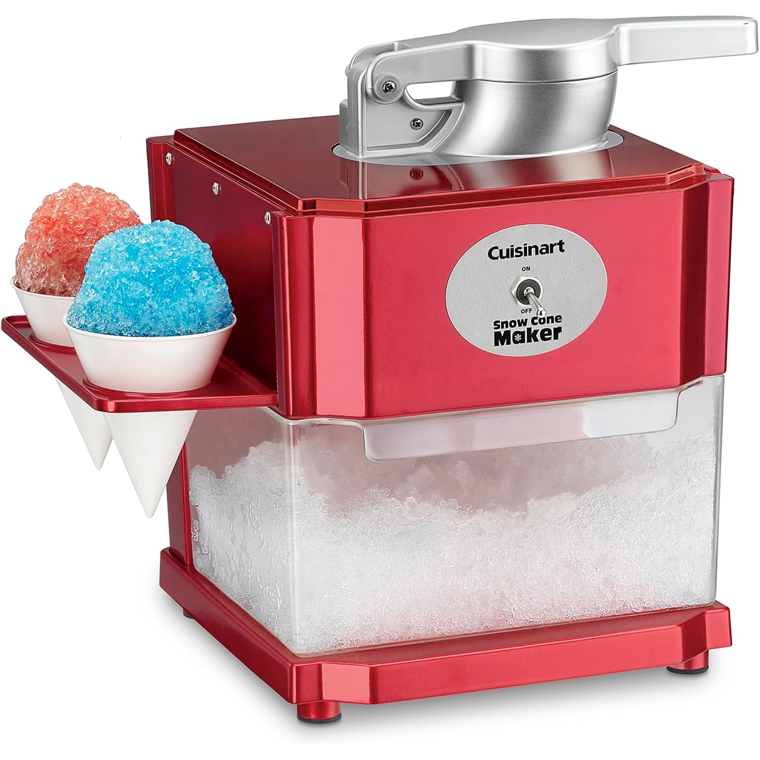 Cuisinart Snow Cone Machine, Home Shaved Ice Maker for Snow Cones, Snow Cone Maker with Reuseable Paper Cups, Makes 5 Icy Cones for Slushies, Frozen Drinks , Red, SCM-10P1