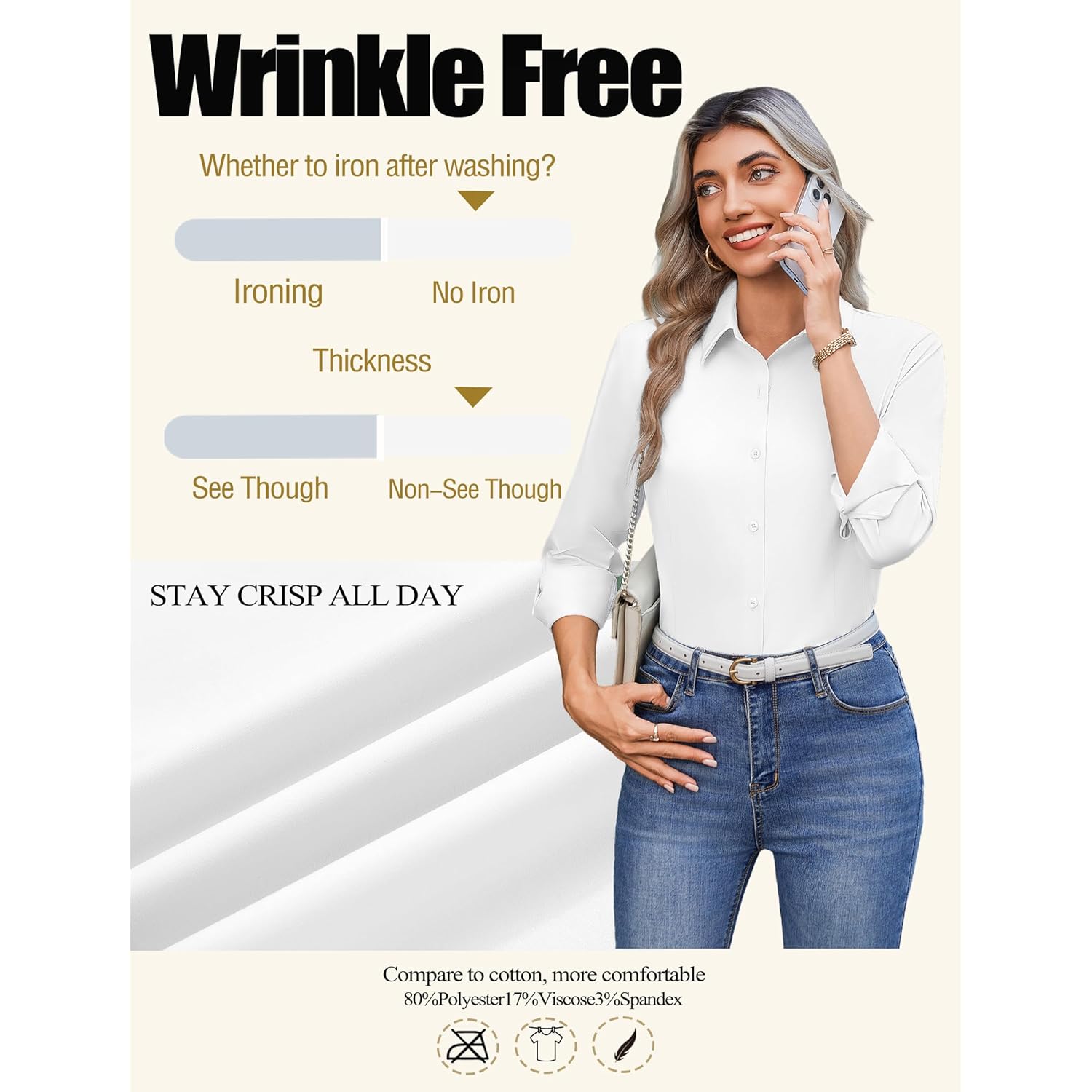 Button Down Shirts for Women Wrinkle Free Long Sleeve Collared Dress Blouses Casual Work Office Tunics Tops