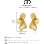 OGD Chunky Gold Statement Earrings For Women Trendy Gold Plated Sectored Flower Leaf Angel Wing Earrings Large Stud Jewlery Hypoallergenic