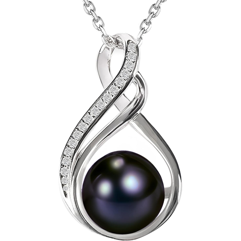AAA+ 9mm Natural Black pearl necklace for women - Real pearl necklaces for women (18k gold platted 925 sterling Silver)