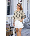 GUNEST Boho Tops for Women V Neck 3/4 Sleeve Lightweight Blouses Trendy Loose Fit Bohemian Dressy Casual Peasant Tunic Blouse