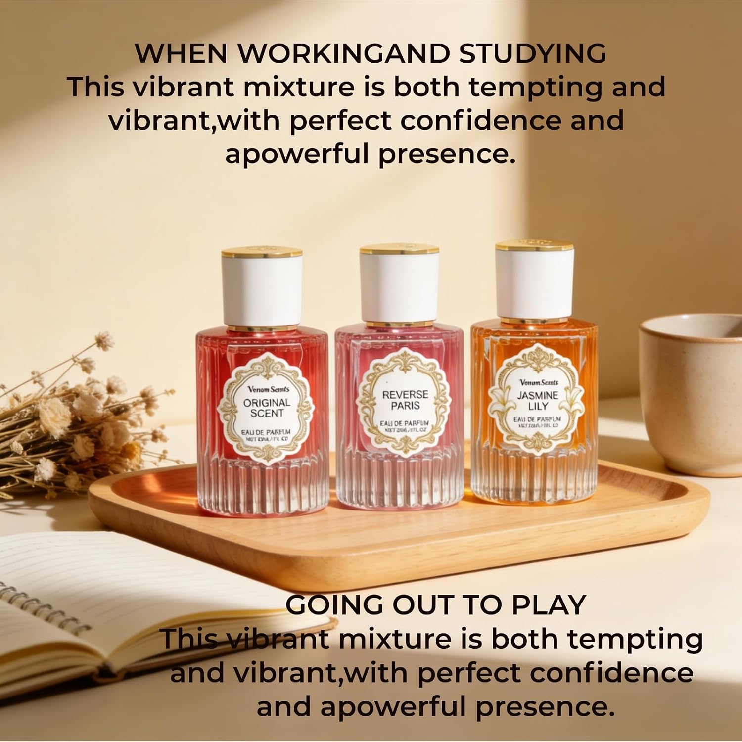 3Pcs Pheromones For Women, Jasmine Lily & Peony Long-Lasting Floral Perfume Collection 3 Fl Oz
