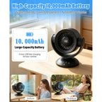 Fan For Bedroom,Desk Fans,Air Circulator Fan With Remote, 90°Vertical +120°Auto Oscillating,100 Speeds, 10H Timer, 25Db Quiet Fan,Digital Display Rechargeable Usb, For Home Office Travel（Black）