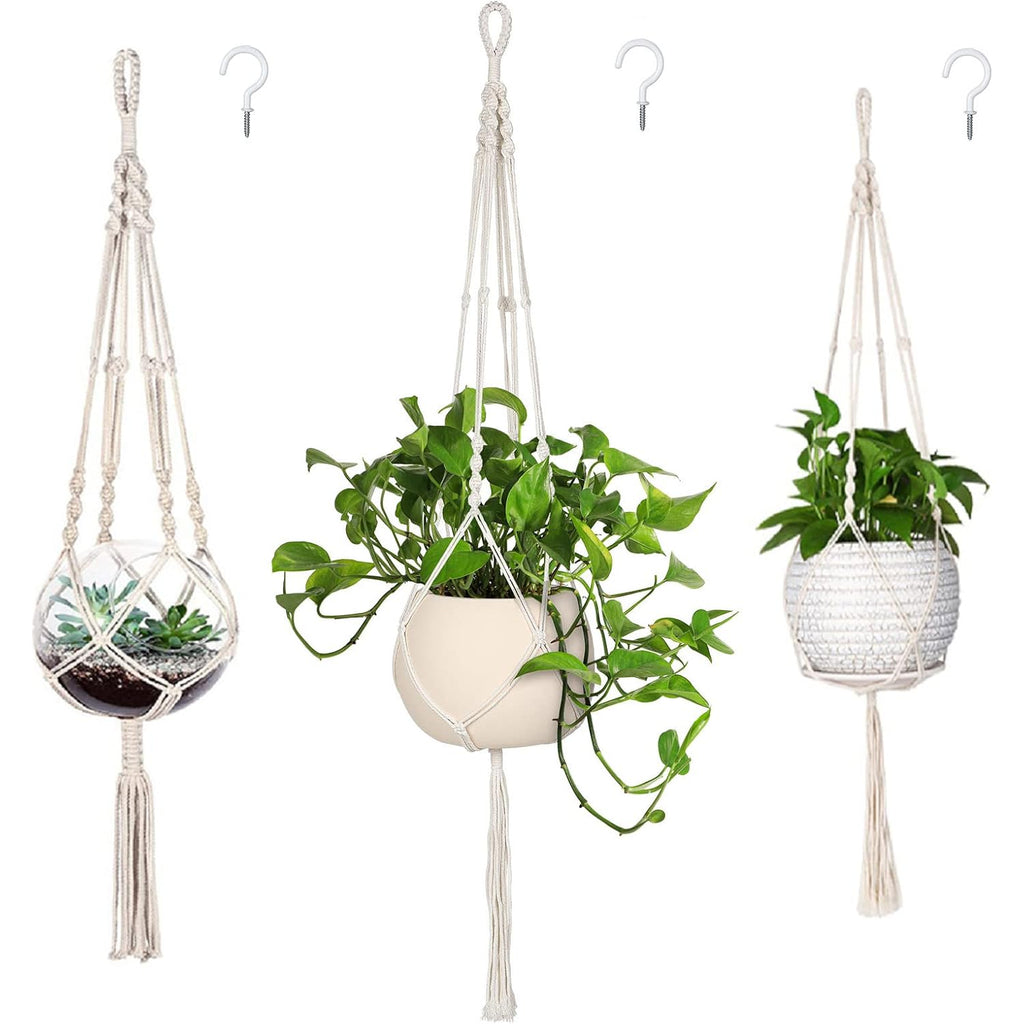 Mipon 3 Pack Macrame Plant Hangers, Hanging Planters For Indoor Plants | 3 Sizes (34"/41"/46") Handmade Cotton With Hooks, Boho Home Decor For Patio Balcony Living Room, Fits 5-10 Inch Pots