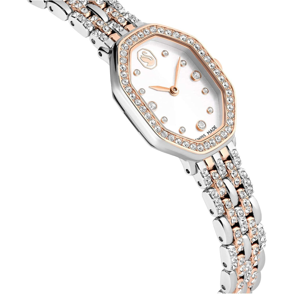 Swarovski Dextera Octagon Watch, Swiss Made, Metal Bracelet, Silver Tone, Rose Gold-Tone Finish