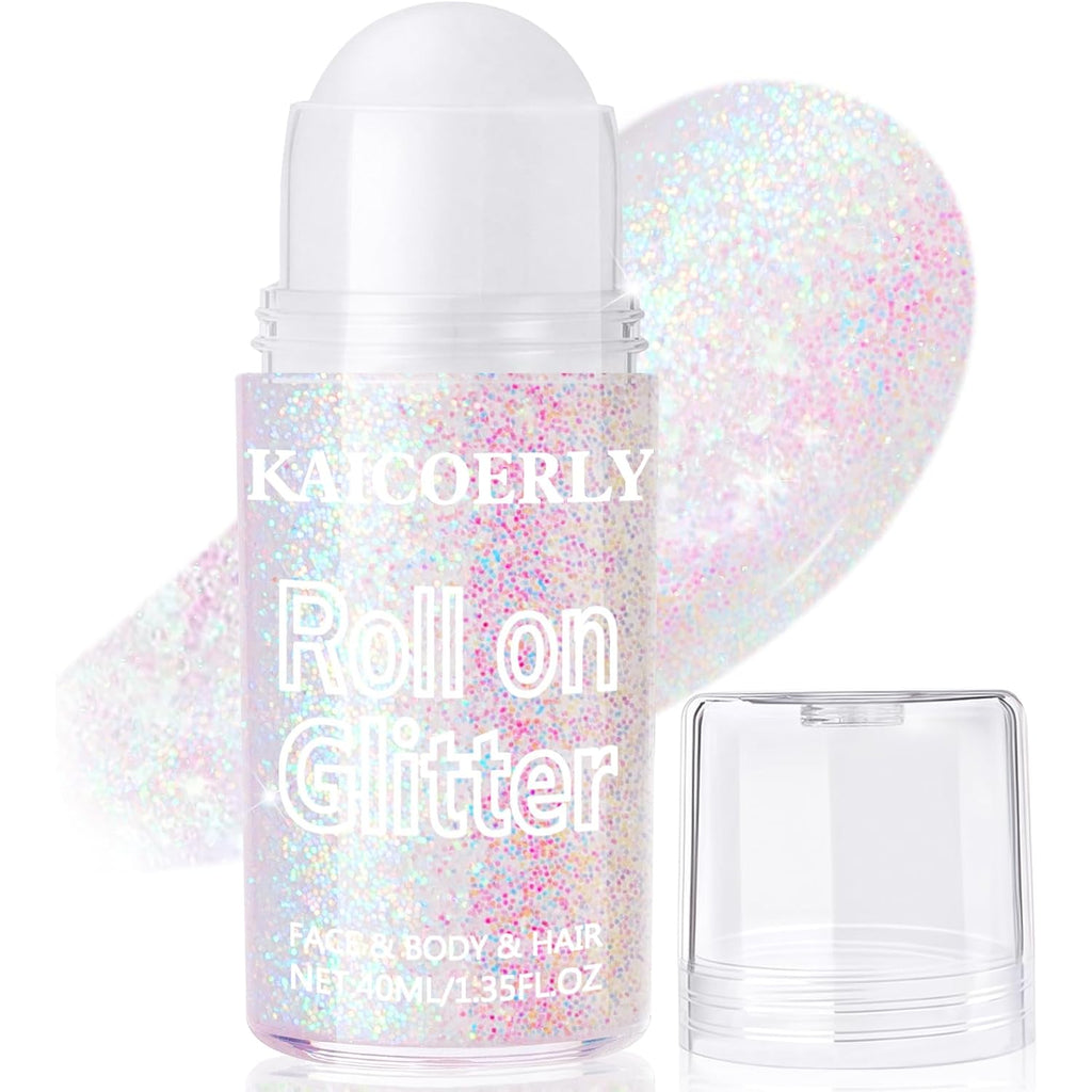 Roll-On Holographic Body Glitter Gel For Women, Sparkle Chunky Glitter Makeup For Christmas New Year Festival Halloween Party Rave, Face Glitter Makeup For Face Body Hair Lips (Pastel)