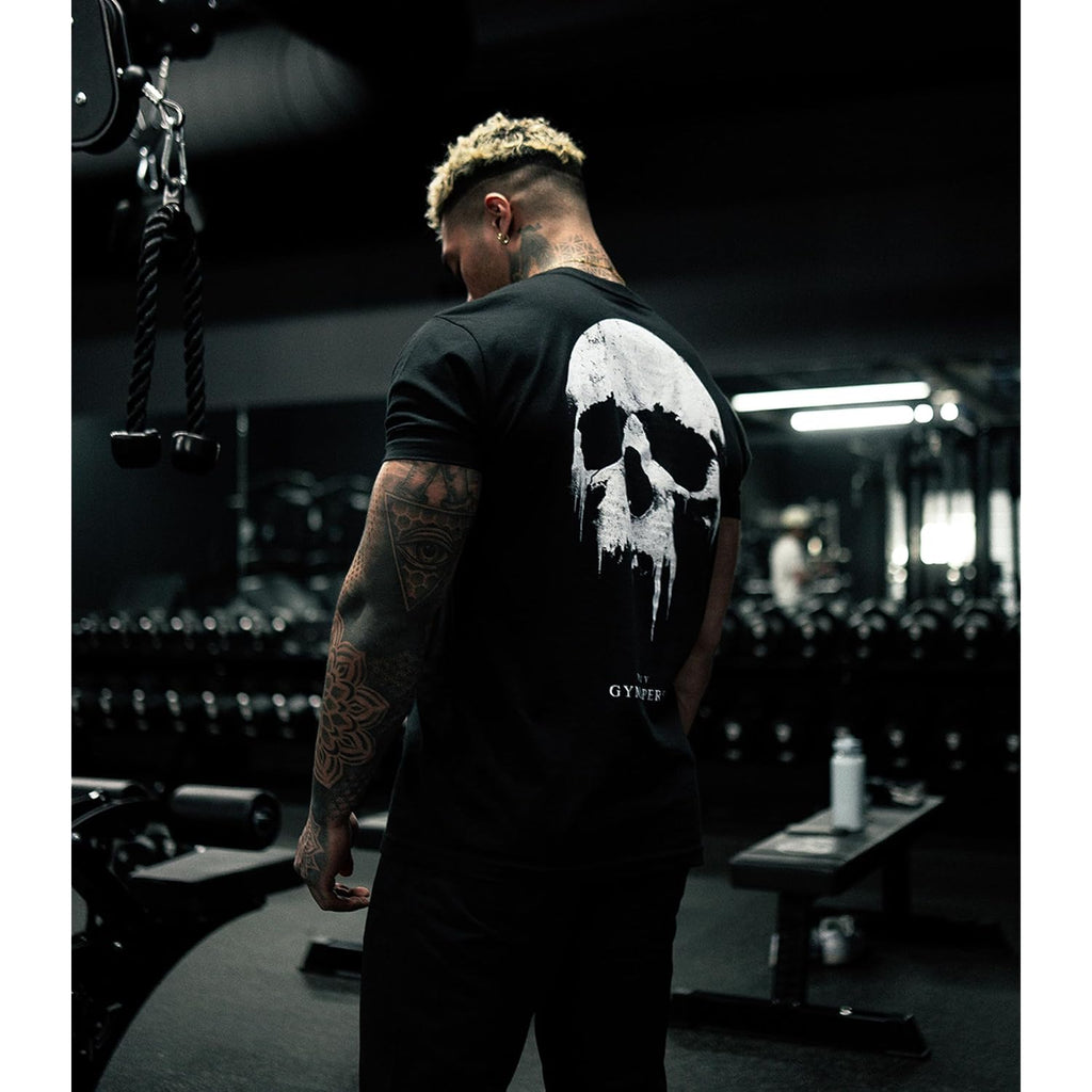 Gymreapers Skull Moisture Wicking T-Shirts For Men - Short Sleeve Workout Gym Shirts - Running Athletic Tees & Dry Fit Tshirt