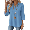 Womens 3/4 Sleeve Tops V Neck Cotton Linen Work Blouse Collared Shirts for Women Business Casual 2026