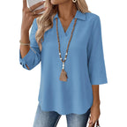 Womens 3/4 Sleeve Tops V Neck Cotton Linen Work Blouse Collared Shirts for Women Business Casual 2026