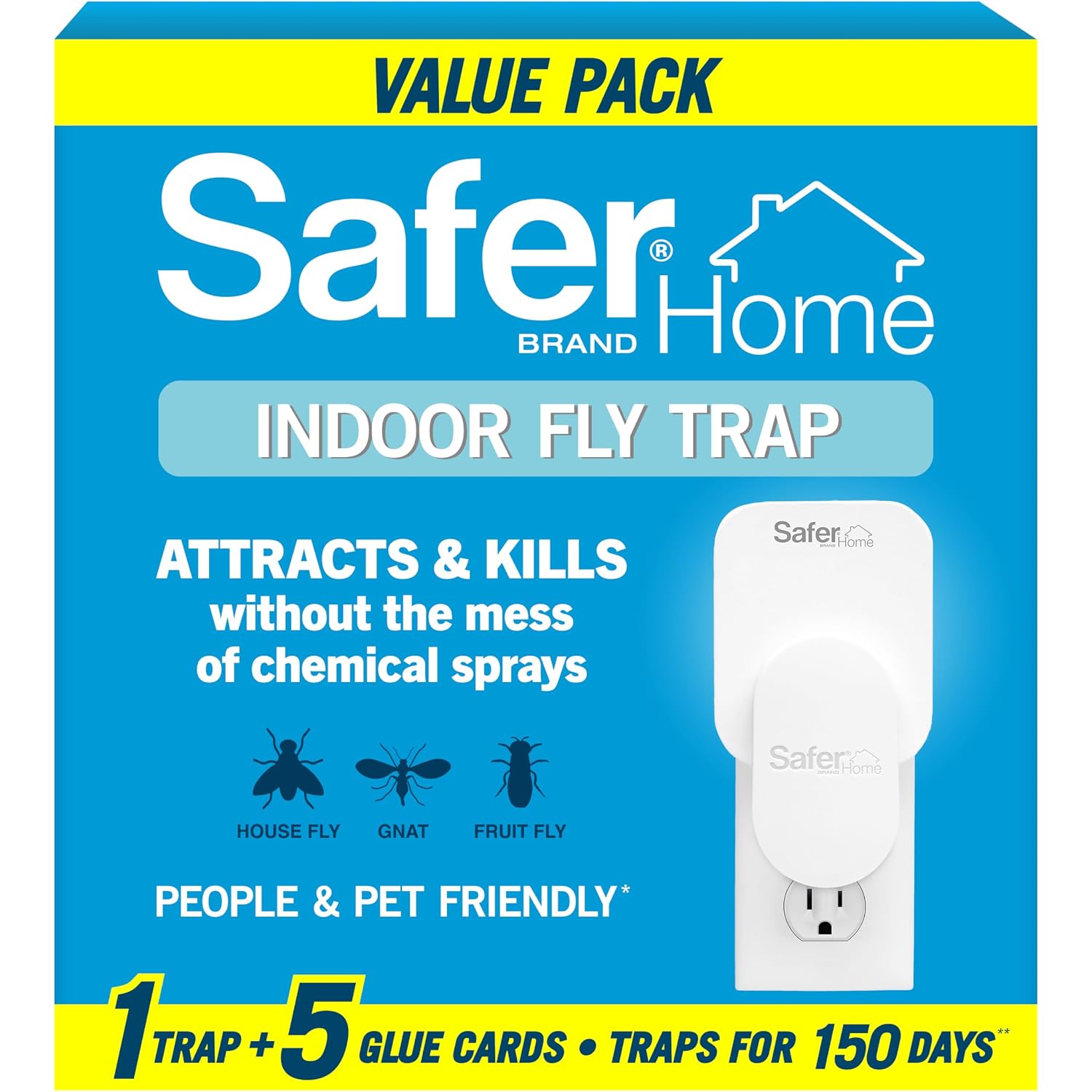 Safer Home Indoor Plug-In Fly Trap - Sh502-1R5Sr - Effective Fruit Fly Traps For Indoors, Gnat Traps For House Indoor, 400 Sq Ft Protection - Style: 1 Device + 5 Glue Cards