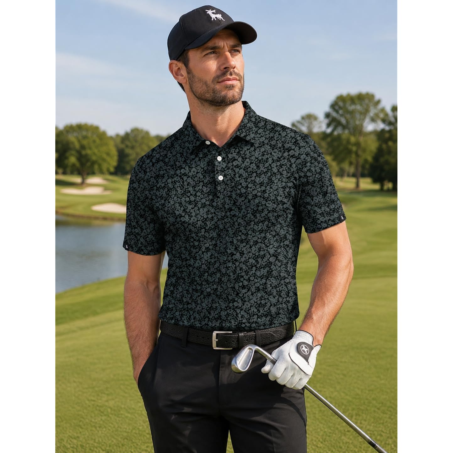 Zity Mens Print Polo Shirts Short Sleeve Moisture Wicking Shirts For Men Golf Tennis Daily Casual Collared T-Shirt