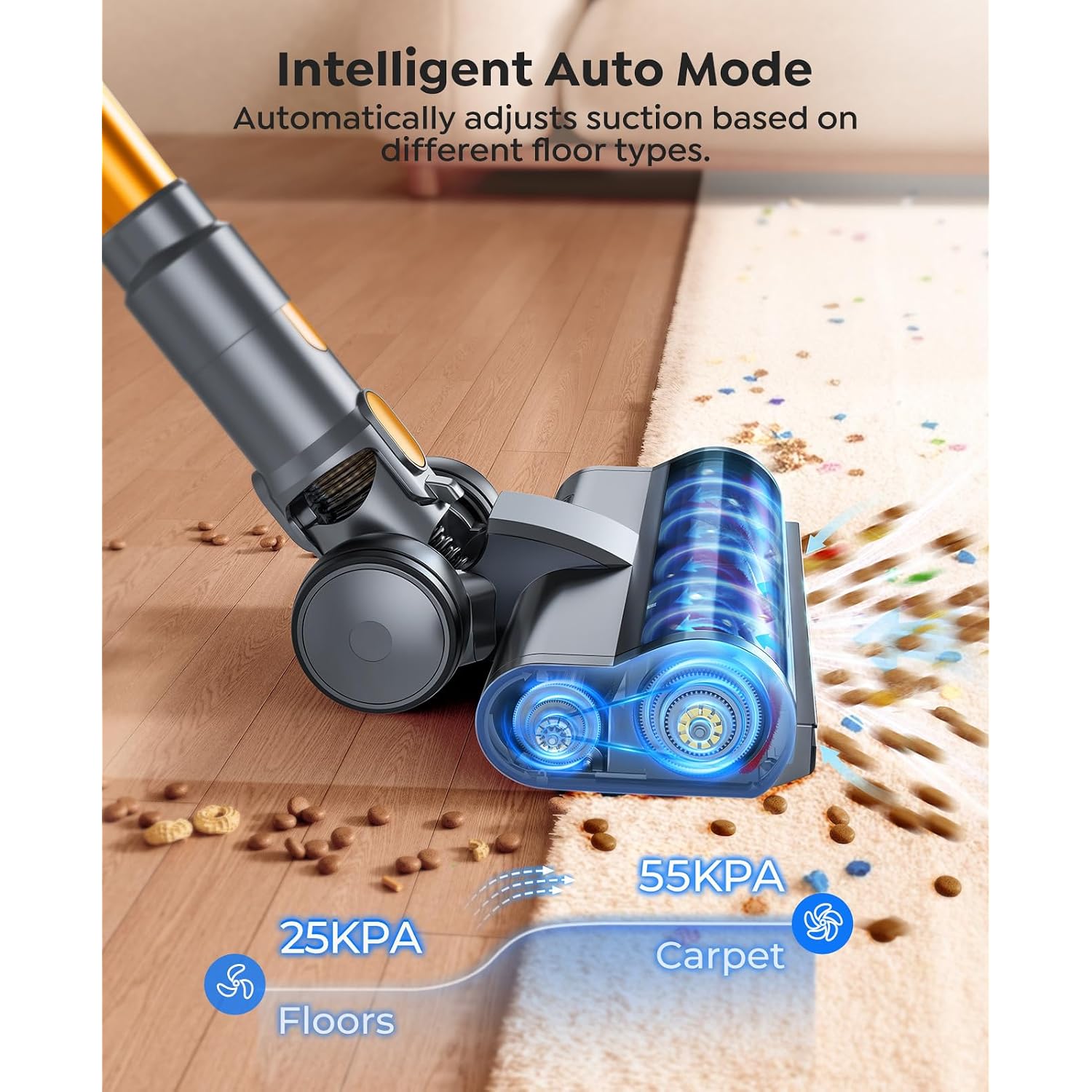 Cordless Vacuum Cleaner, 55Kpa 650W 70Mins Stick Vacuum Cleaners For Home, Self-Standing Handheld Vacuum With 3.3Ft Extendable Hose, Led Touch Screen For Pet Hair/Floor/Carpet