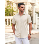 Coofandy Men'S Button Down Shirt Short Sleeve Dress Shirt Casual Beach Summer Wedding Shirt