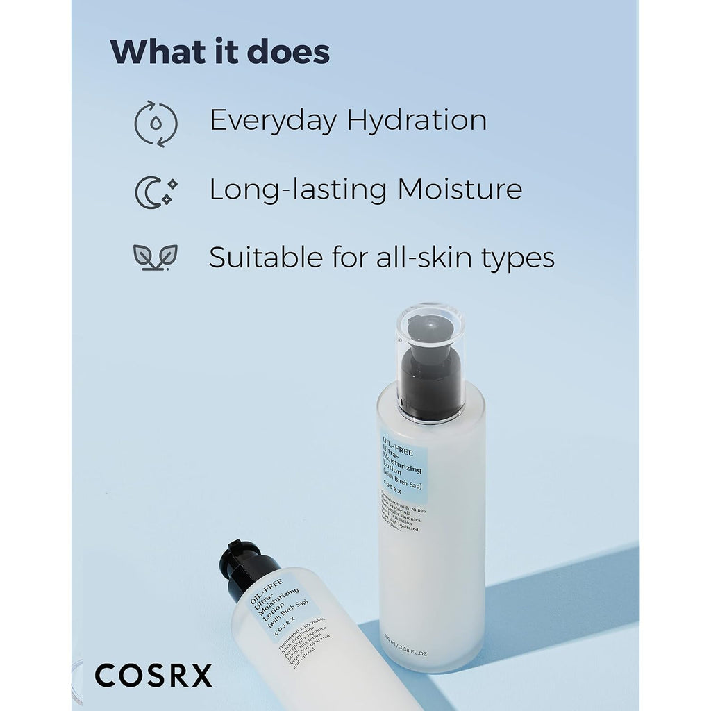 Cosrx Oil Free Lotion With Birch Sap, Daily Acne Facial Moisturizer, Hydrating Moisturizer For All Skin Types, Korean Skin Care, 3.38 Fl.Oz / 100Ml