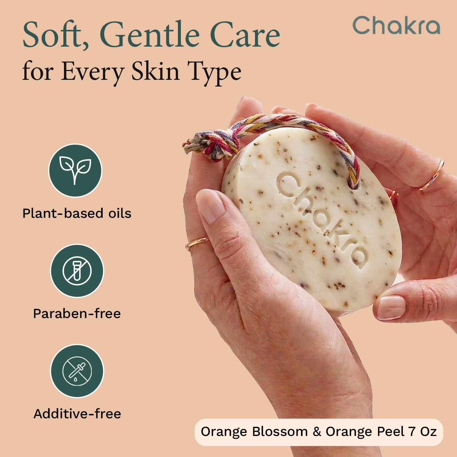 Chakra Oval Orange Blossom & Orange Peel Bar Soap - Paraben & Additive Free Handmade Soap Bar For Face, Body And Hands, Gentle Cleansing For Daily Skin Care, 7 Oz