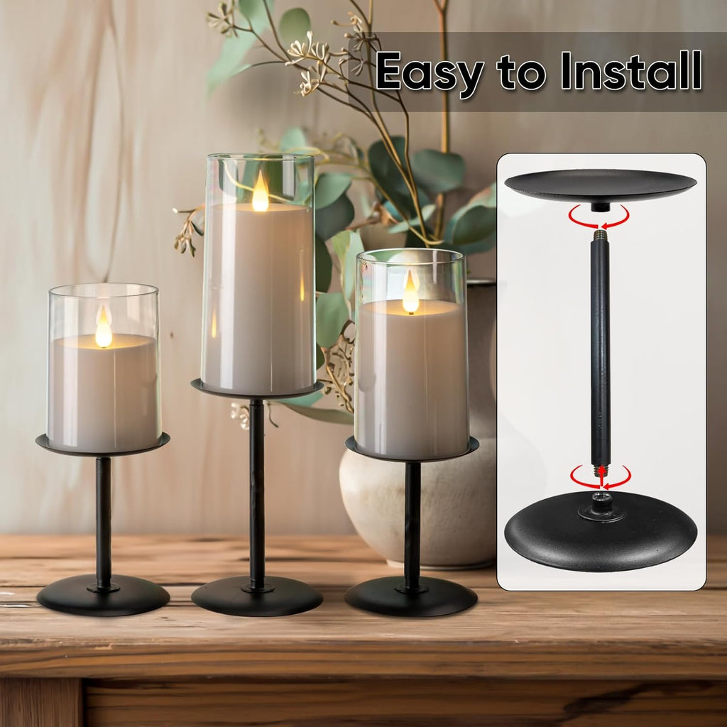 Homemory Christmas Fall Candle Holders for Pillar Candles Set of 5 (5, Black)