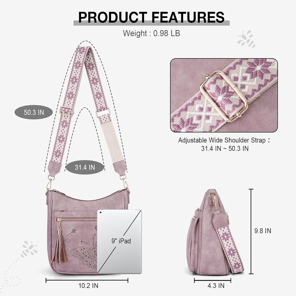 KITEVIUN Medium Crossbody Bags for Women Trendy, Women's Butterfly Shoulder Handbags with Tassel