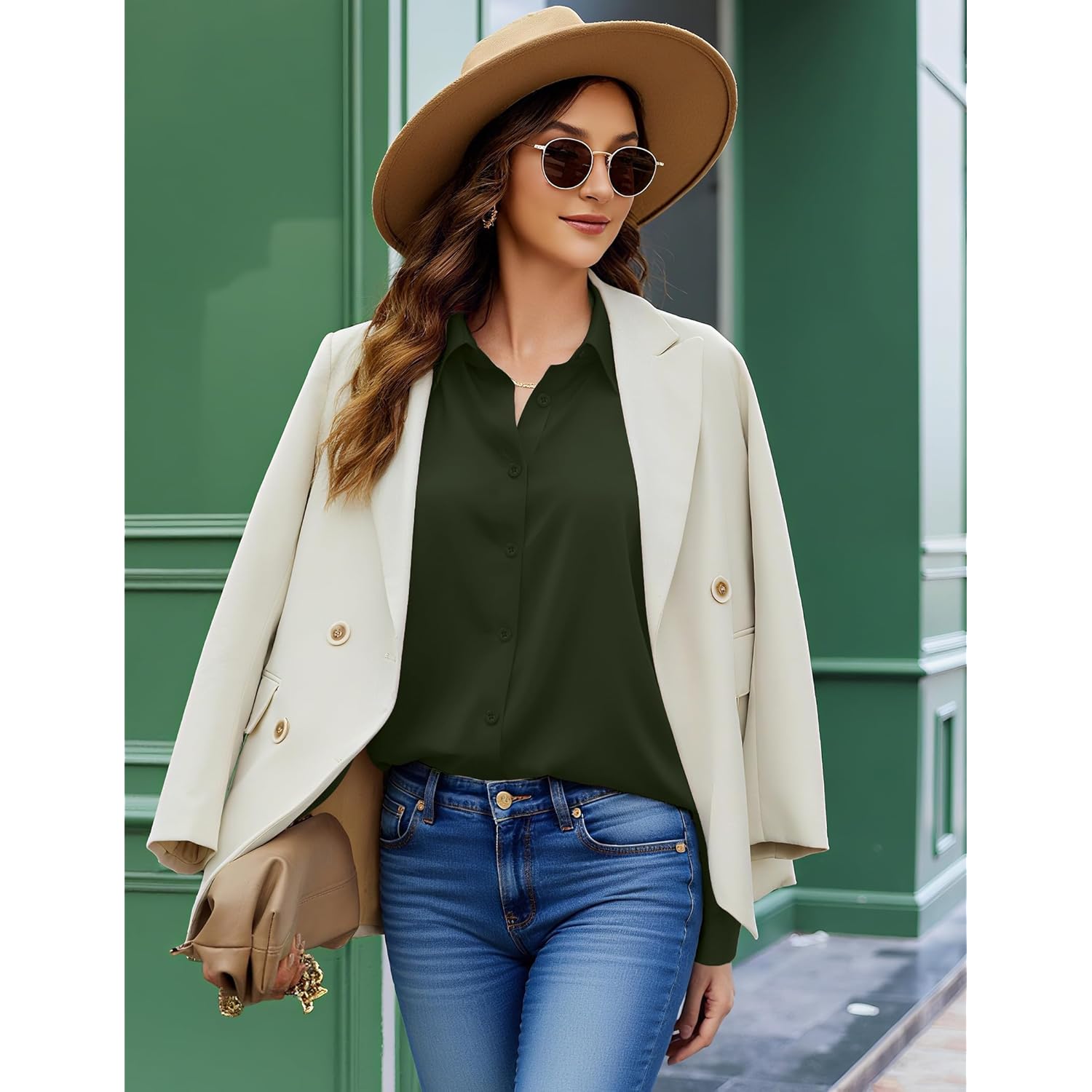 Button Down Shirt for Women Long Sleeve Blouses Floral Printed Tops Business Casual Work Outfits S-XXL