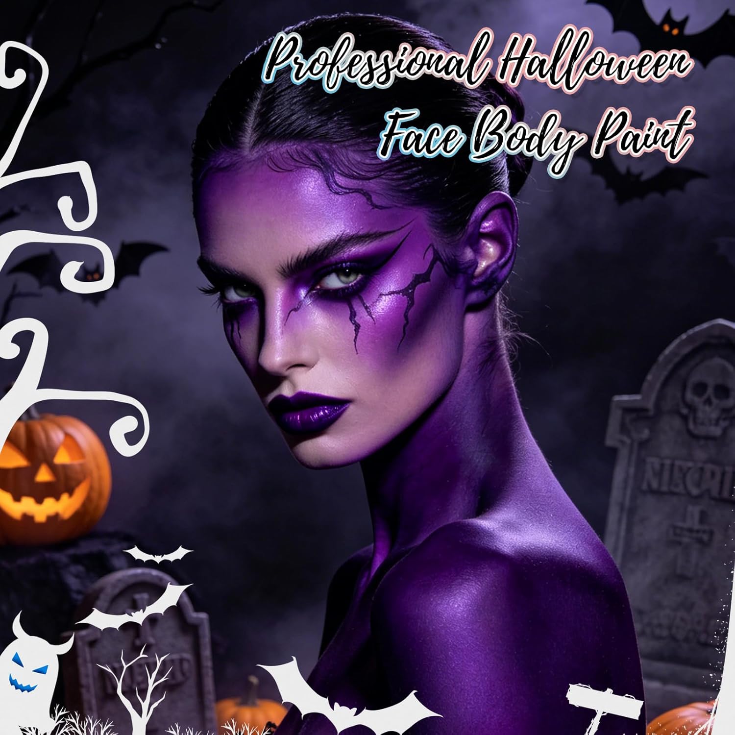 YBUETE Purple Water Based Face Body Paint, 2.37 OZ Large Tube Full Coverage Face Paint for Sorcerer Evil Empress Cosplay SFX Makeup, Washable Purple Body Painting for Adult Costume Halloween Party