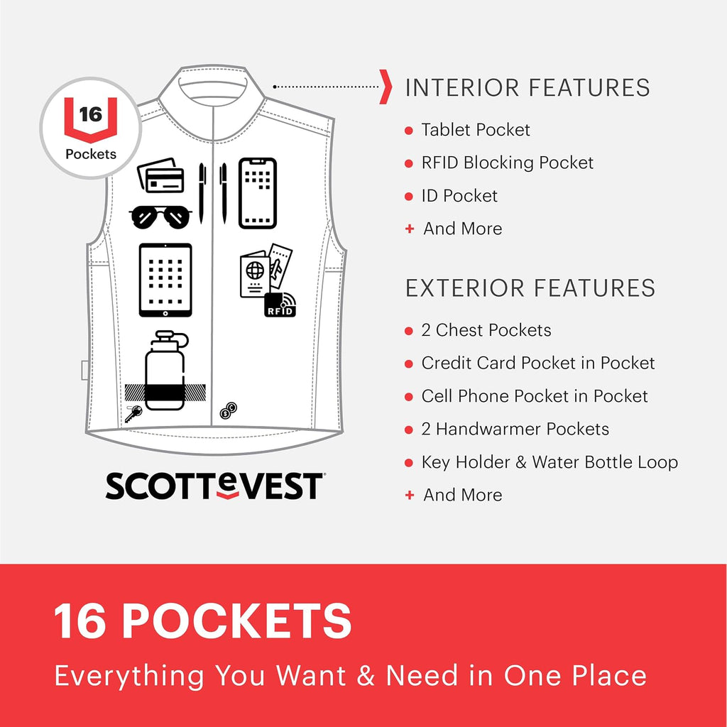 Scottevest Lightest Vest For Women - 16 Hidden Pockets - Lightweight Water Repellent For Travel & More