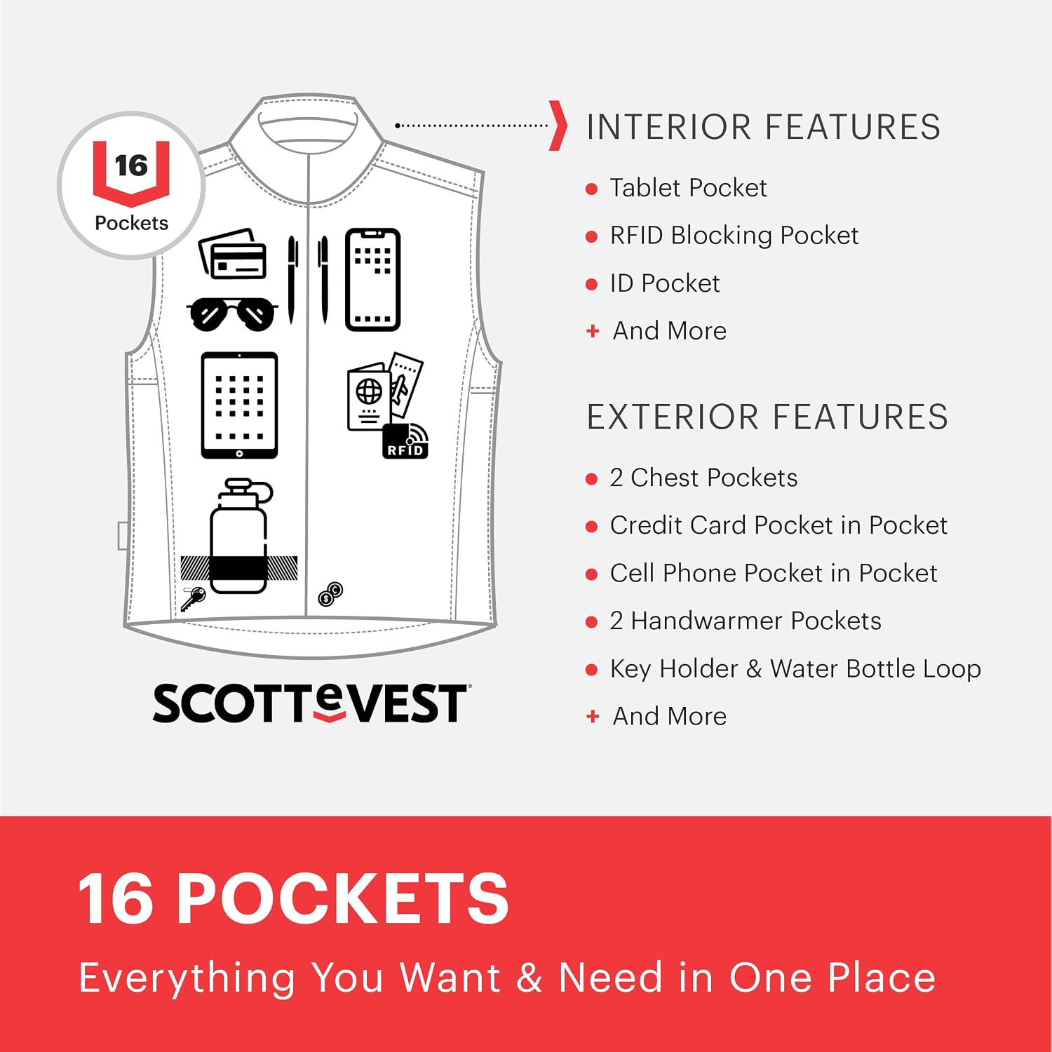 Scottevest Lightest Vest For Women - 16 Hidden Pockets - Lightweight Water Repellent For Travel & More