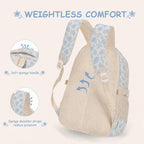 Floral Backpack 3Pcs Set For Women Quilted Backpack Coquette Pleasing Kawaii Rucksack Cute Preppy Daypack (Blue)