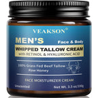 Men'S Beef Tallow For Skin, Organic Whipped Grass Fed Tallow And Honey Balm With Anti-Aging Retinol & Hyaluronic Acid, Mens Skin Care Face Cream Moisturizer, Reduces Wrinkles Lines, Unscented, 3.5 Oz