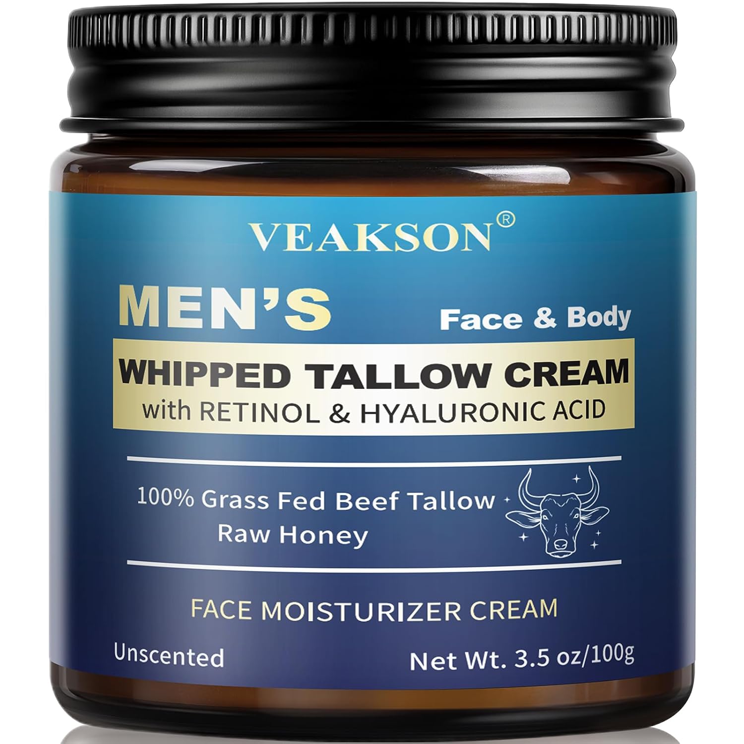 Men'S Beef Tallow For Skin, Organic Whipped Grass Fed Tallow And Honey Balm With Anti-Aging Retinol & Hyaluronic Acid, Mens Skin Care Face Cream Moisturizer, Reduces Wrinkles Lines, Unscented, 3.5 Oz