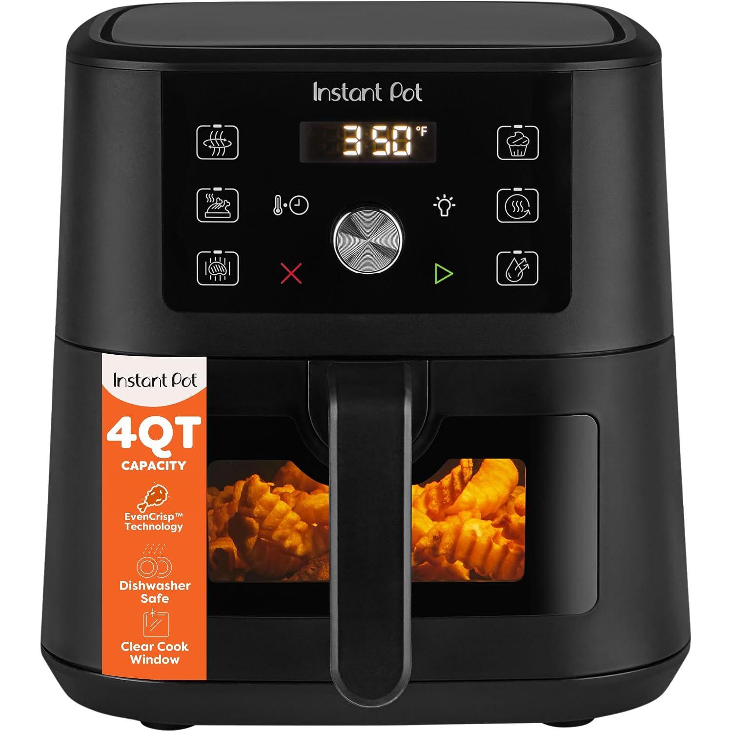 Instant Pot 4Qt Vortex 6-In-1 Mini Air Fryer, Custom Program Options, Air Fry, Broil, Roast, Dehydrate, Bake, Reheat, Black, 4 Quarts