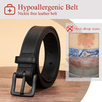 Xzqtive Men’S Metal Free Belt Hypoallergenic Leather Belts For Jeans Dress Nickle Free Tsa Belt With Black Buckle
