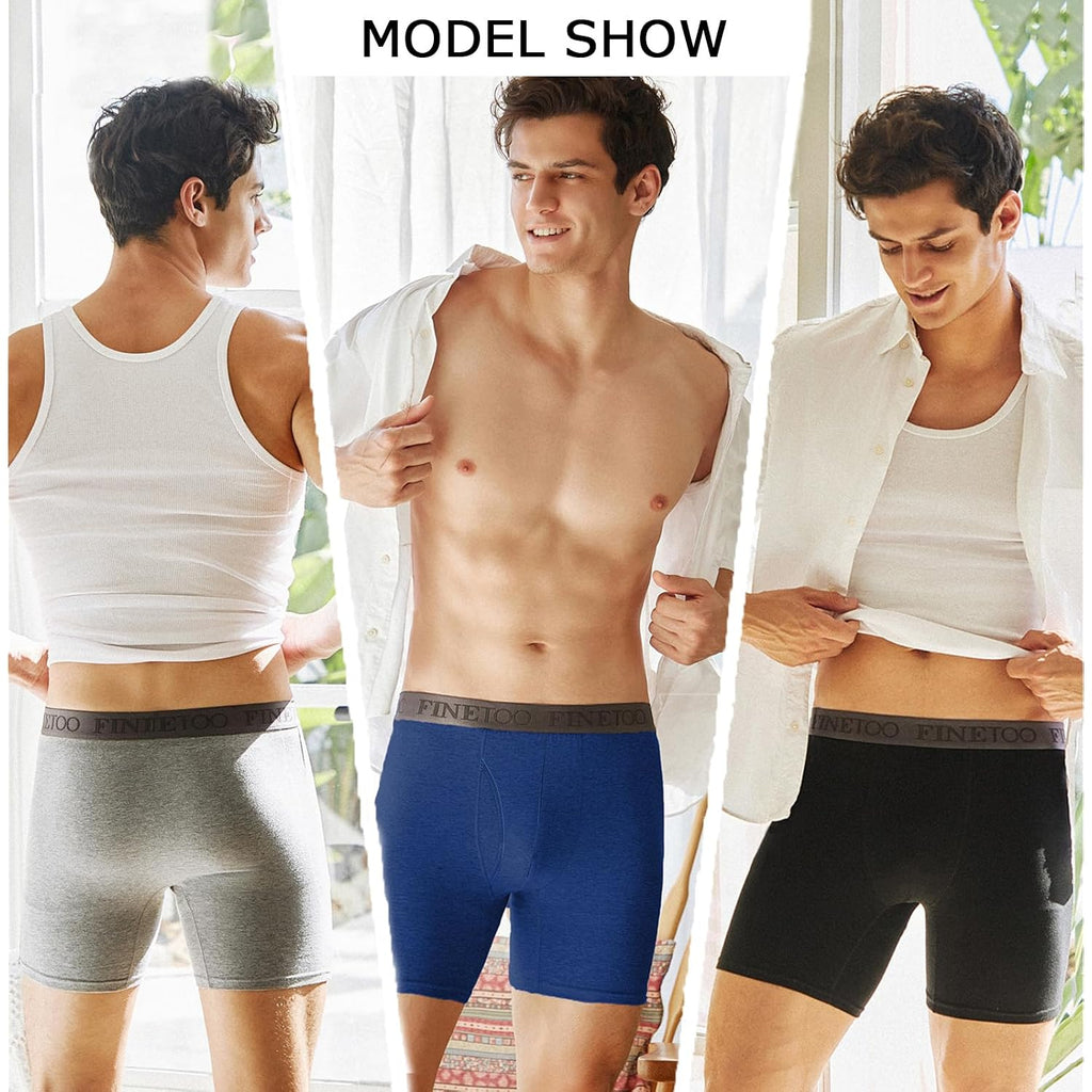 Finetoo Mens Underwear Cotton Boxer Briefs Soft Breathable Boxers Moisture-Wicking Shorts Clothing Underwear For Men Pack 3