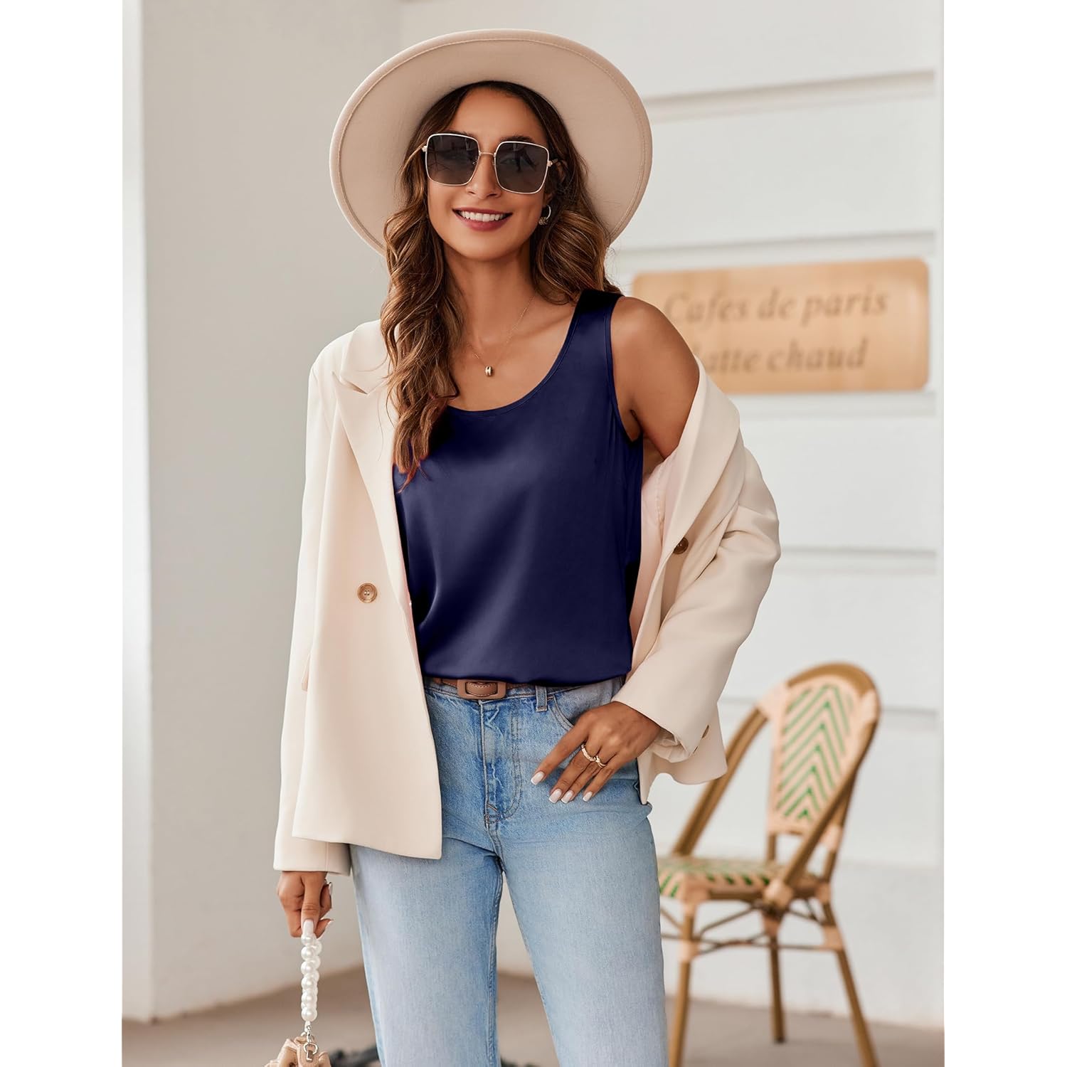 Silk Satin Tank Tops for Women Scoop Neck Sleeveless Camisole Tops 2026 Summer Basic Blouses