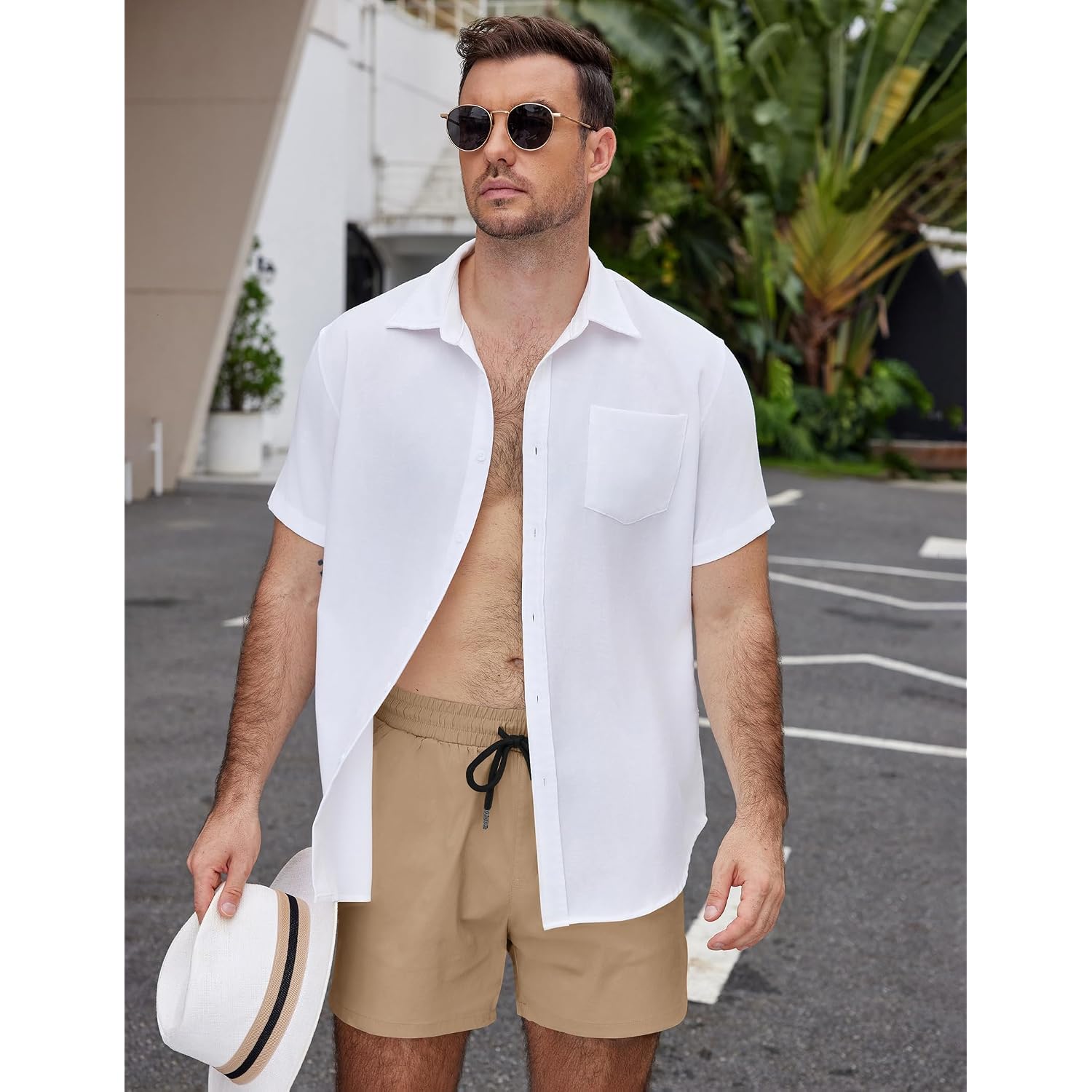Coofandy Men'S Casual Cotton Shorts Summer Beach 5 Inch Shorts Lightweight Drawstring Elastic Waist Chino Golf Shorts