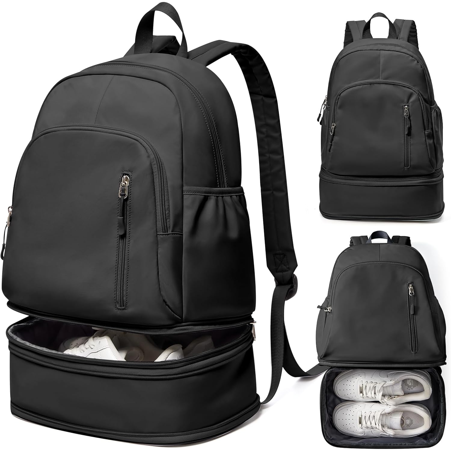 Gym Backpack For Women Men,Cheer Bag,Lightweight Gym Bag With Shoe Compartment, Waterproof Sports Backpack With Wet Pocket, Black