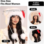 Winter Warm Faux Fur Trapper Hat for Women Cute Furry Cat Ear Hats Thick Plush Cozy Animal Hat with Pom Pom & Ear Cover