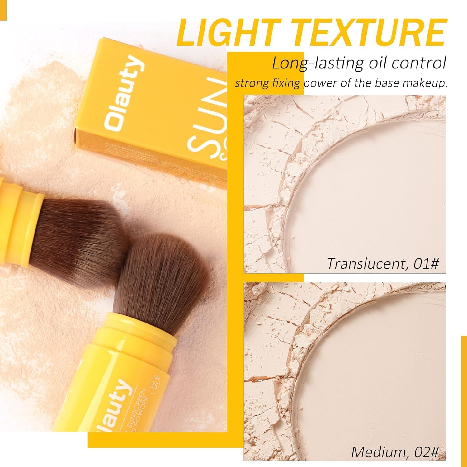 Mineral Powder Sunscreen for Face & Scalp, SPF 35 Brush on Sunscreen Setting Powder, Oil Control Hair Sunscreen Face Powder, Long Lasting Lightweight Breathable, Natural Matte Finish (#01 Translucent)