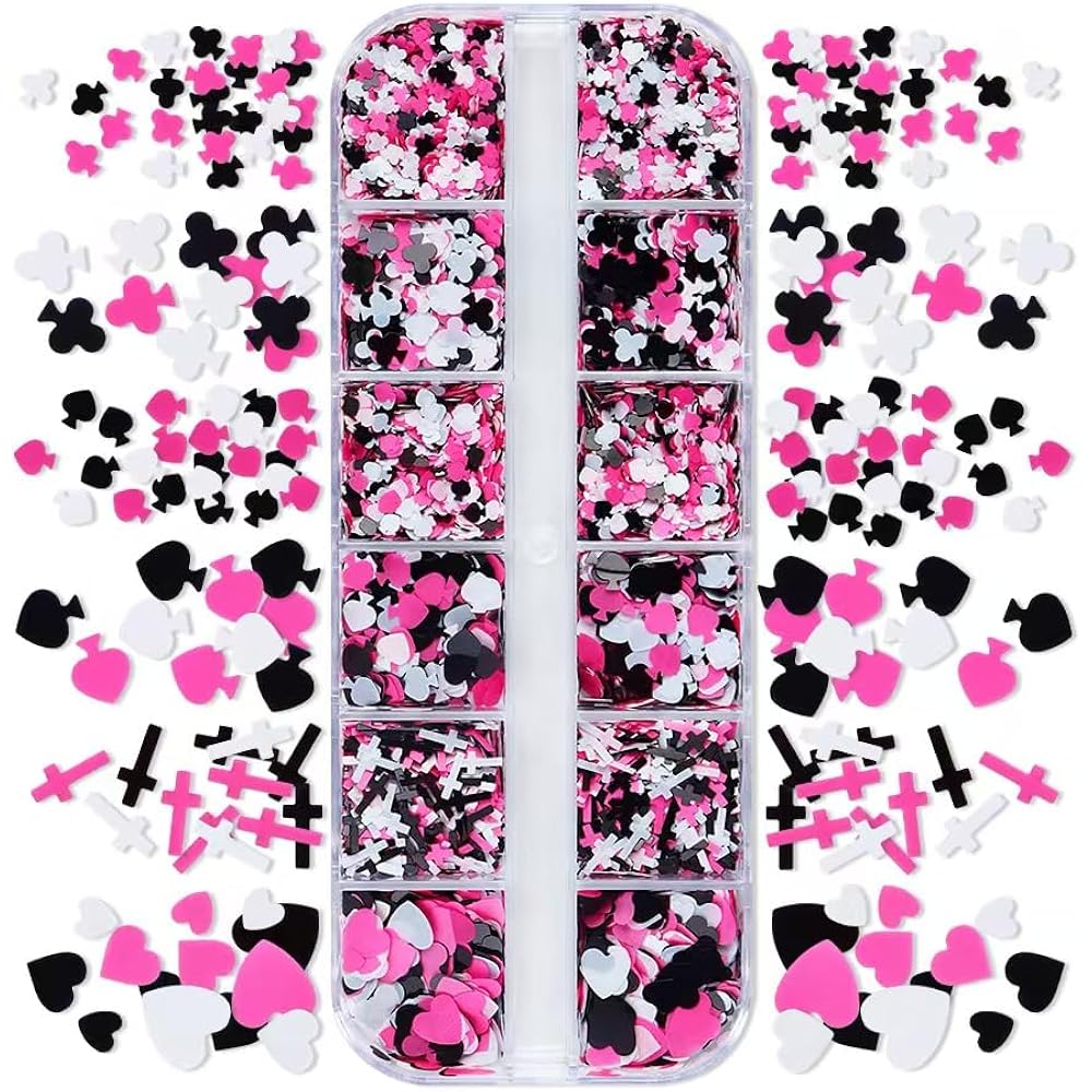 2 Box Pink Nail Art Glitter Valentine's Day Nail Sequins Flakes with Heart Star Design Manicure Fine Glitter Flower Nail Stickers Decals Supplies Nail Charms for Women DIY Nail Art Decorations