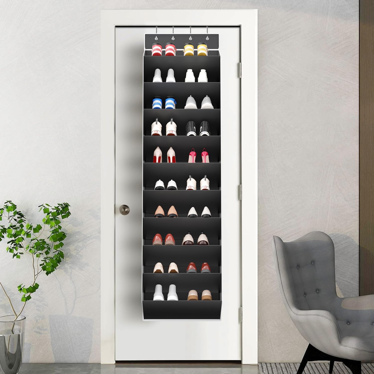 10 Tiers Large Size Over The Door Shoe Organizer Storage, Hanging Shoe Rack For Door With Deep Pockets, Fit 20 Pairs Shoe Organizer Holder For Sneakers And Boots (Black)