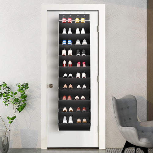 10 Tiers Large Size Over The Door Shoe Organizer Storage, Hanging Shoe Rack For Door With Deep Pockets, Fit 20 Pairs Shoe Organizer Holder For Sneakers And Boots (Black)