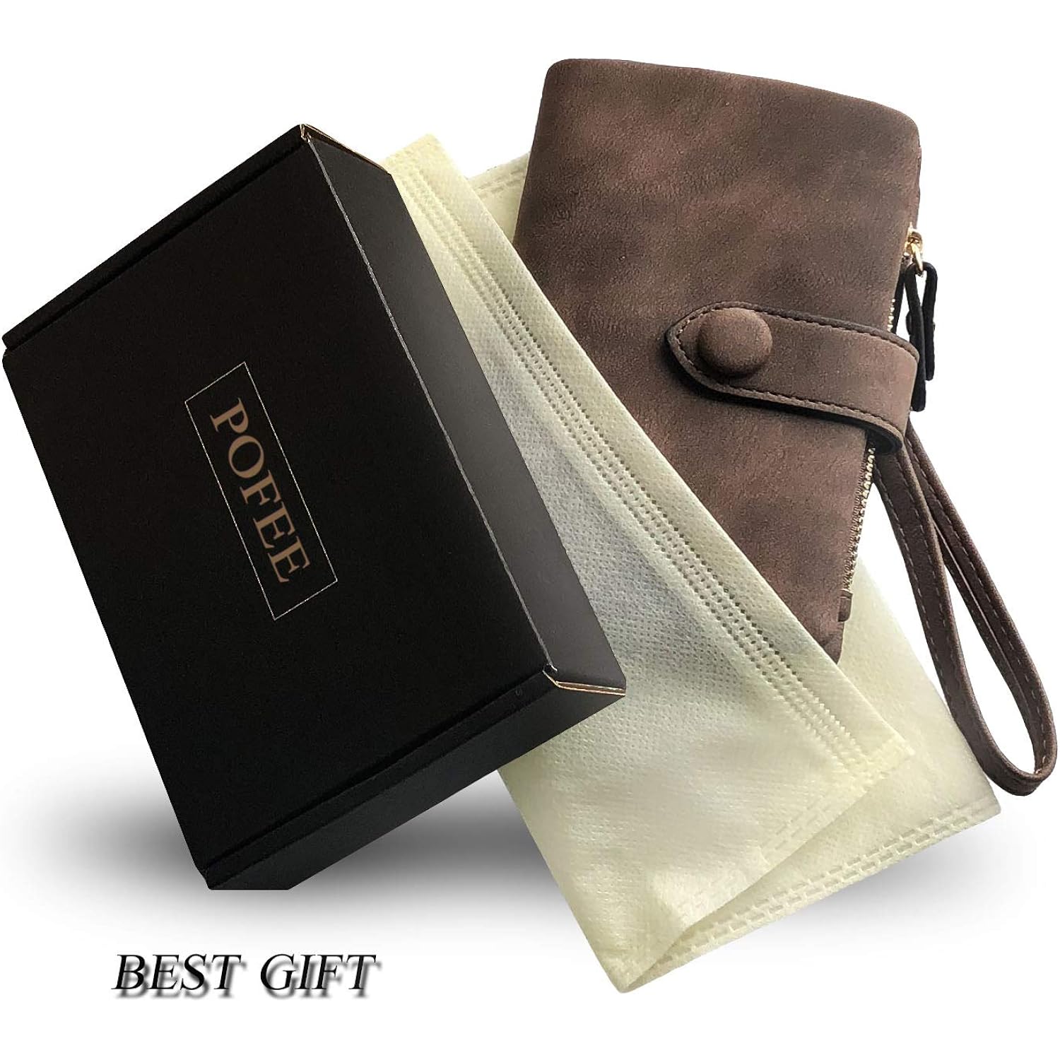 PofeeXIO Womens Small Bifold Leather Wallets RFID Ladies Wristlet with Card Slots id Window Zipper Coin Purse | Small, Bifold, RFID, Wristlet, with Card Slots, id Window