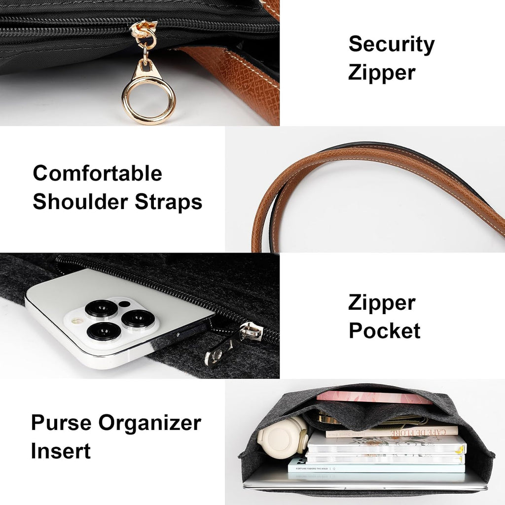 Tote Bag For Women With Purse Organizer Insert, Foldable Waterproof Nylon Bag For Travel, And Daily Use,Medium Size.
