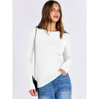 Women Long Sleeve Shirts Rib Knit Slim Fit Tops Basic Tee Spring Outfits Casual T-Shirt Underscrubs Layer Clothes