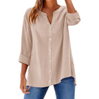 Lomon Womens Button Down Shirts Long Sleeve Cotton Button Up Shirt Linen V Neck Casual Loose Tops Blouses