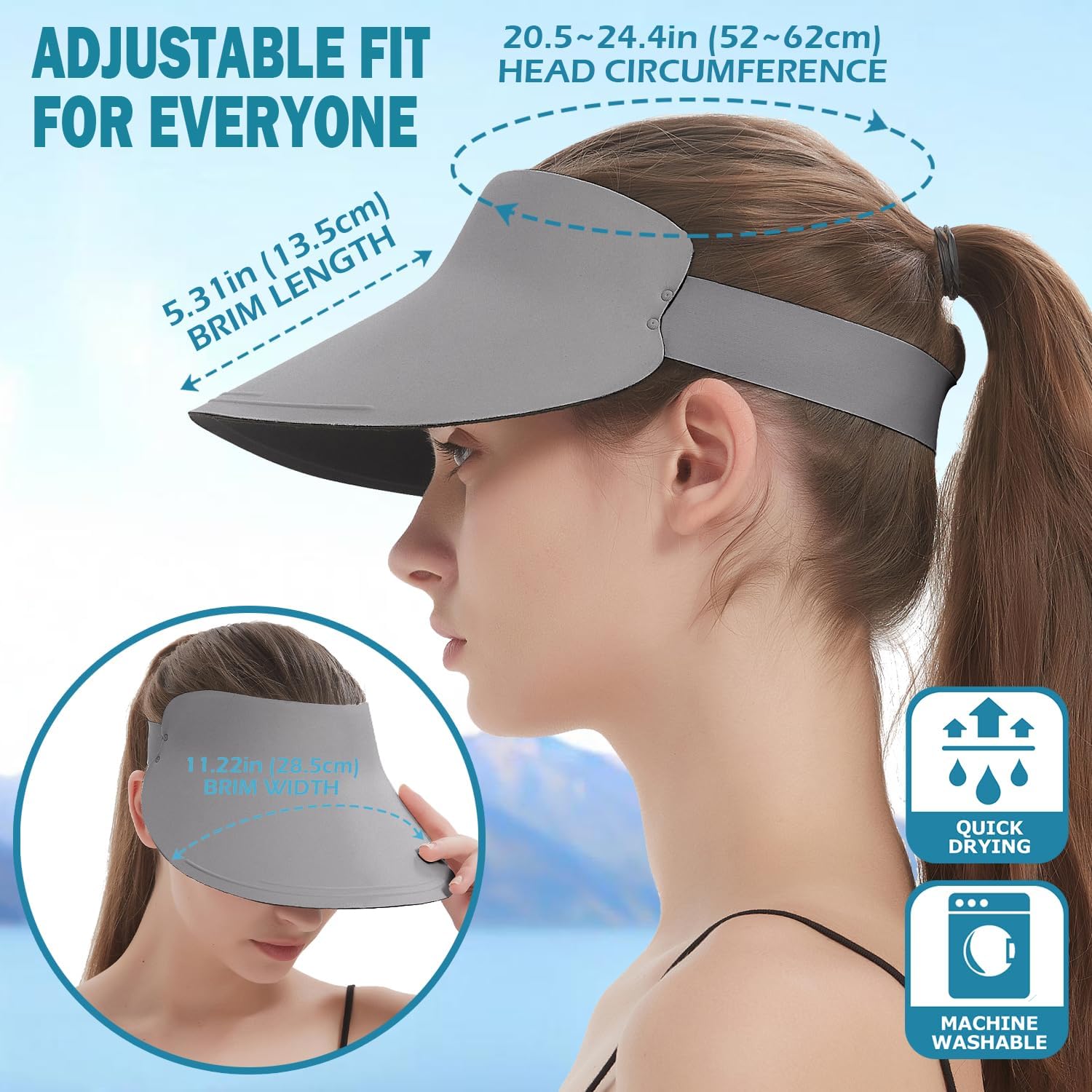 EINSKEY Women's Wide Brim Sun Visor, UPF50+ Seamless Ponytail Hat Packable Quick Dry for Sports Golf Tennis Running Beach