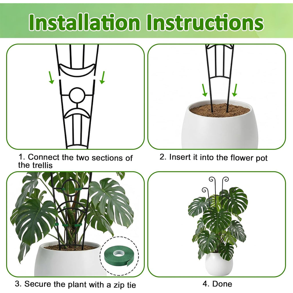 Monstera Plant Support - 32.6 Inch Tall Trellis With 2 Pack Plant Stakes For Your Large Climbing Monstera Deliciosa | Indoor Plant Climbing Frame For Potted Growth