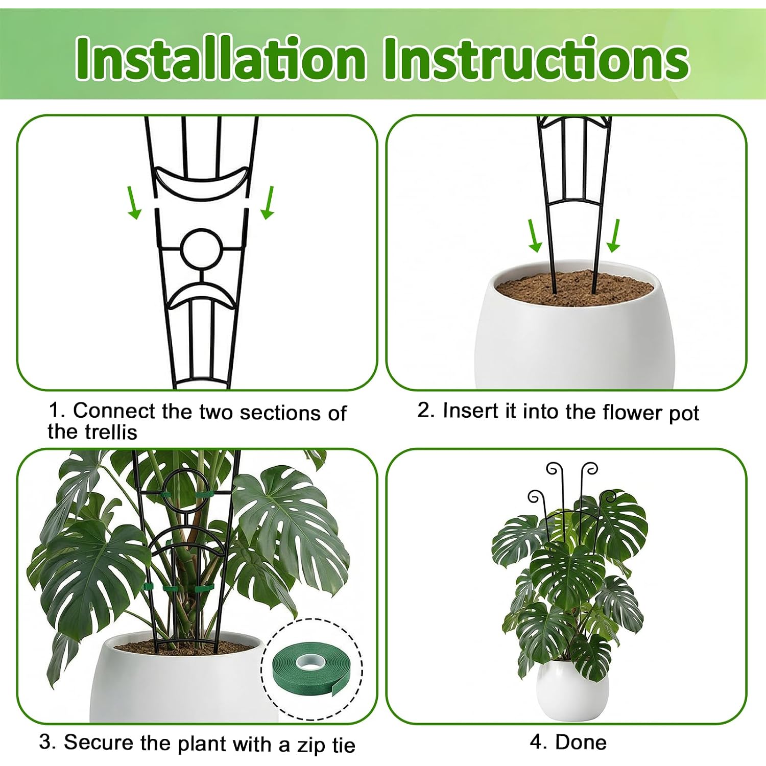 Monstera Plant Support - 32.6 Inch Tall Trellis With 2 Pack Plant Stakes For Your Large Climbing Monstera Deliciosa | Indoor Plant Climbing Frame For Potted Growth
