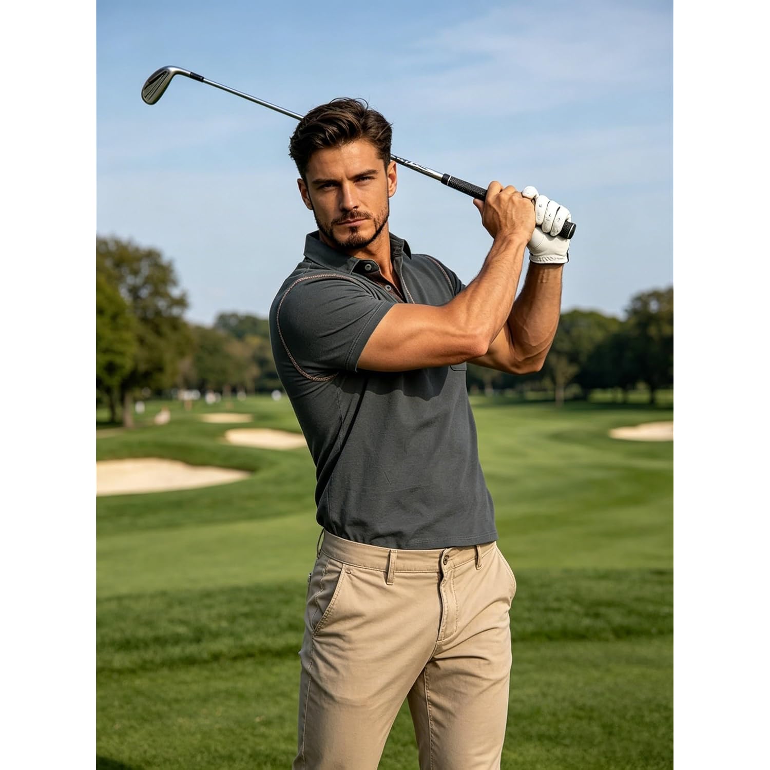 Men'S Fashion Polo Shirts Classic Short Sleeve Lightweight Button Cotton T-Shirt Casual Golf Tee Tops With Pocket