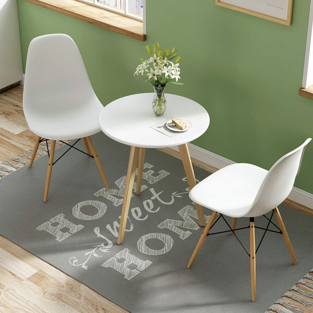 Giantex Dining Chairs Set Of 2 White, Pre Assembled Mid Century Modern Dining Chairs With Wood Legs, Armless Kitchen Chairs, Plastic Dining Side Chair For Dining Room, Kitchen, Living Room